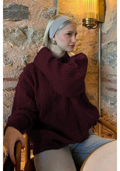 Madmext Bordo Bisiklet Yaka Örme Triko Kazak Mg2009 Bordo