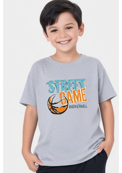 Panios Kids Street Baskılı Erkek Çocuk Yuvarlak Yaka Kısa Kollu T-shirt Gri
