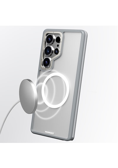 Galaxy S25 Ultra Kılıf Magsafe Uyumlu Youngkit Rock Sand Serisi Kapak Gri