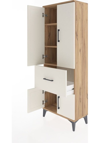 Arges Dolap 3 Raflı Tek Çekmeceli 4 Kapaklı 60x30x163 Çam-aytaşı Atlas Çam