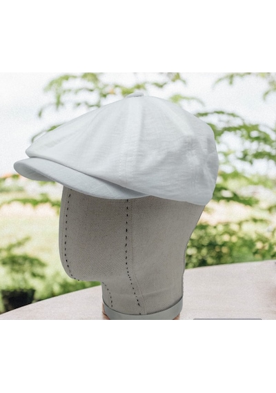 Shopiolog Erkek Beyaz Keten Kasket Şapka Ilkbahar Yaz Men Linen Hat Beyaz