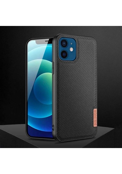 Dux Ducis Fino Serisi Apple iPhone Uyumlu 12 -12 Pro 6.1inç Kılıf Premium Dokuma Silikon Kılıf- 5775 Siyah