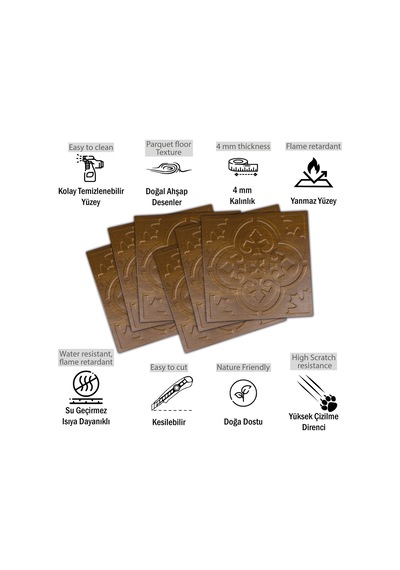 3 Boyutlu Duvar Paneli Kabartmalı Solo Desen Pvc 41x41 Cm/ 6 Adet /1 M² Altın Meşe