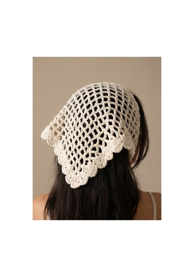 Beyaz Bohem El Örgüsü Bandana Beyaz Beyaz