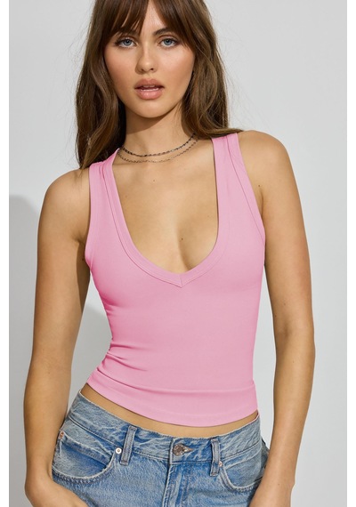 Madmext Pembe Derin V Yaka %100 Pamuklu Basic Kadın Atlet Mg2405 Pembe