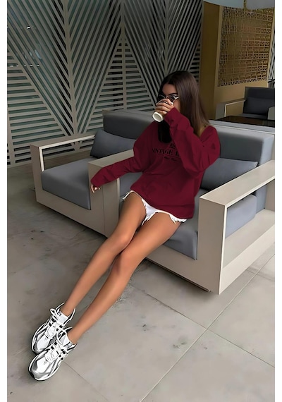 Madmext Bordo Baskılı Uzun Kollu Tişört Mg2451 Bordo