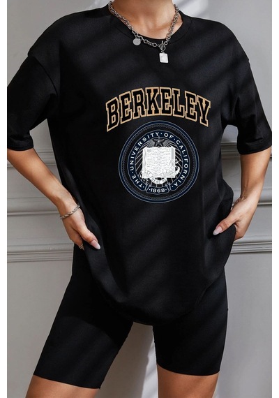 Flood Of Style Unisex Berkeley Baskılı T-shirt Siyah