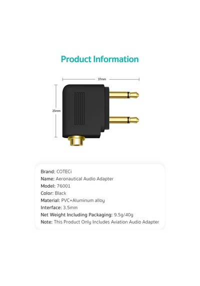 3.5mm Uçak İçi Çift Girişli Ses Ve Kulaklık Adaptörü Jak Uyumlu Parazit Önleyici