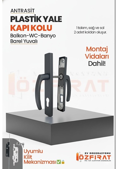 Pvc Pimapen Plastik Yale Kapı Kolu Seti Balkon, Tuvalet Wc , Banyo İçin Barel Yuvalı Antrasit 1 Ad