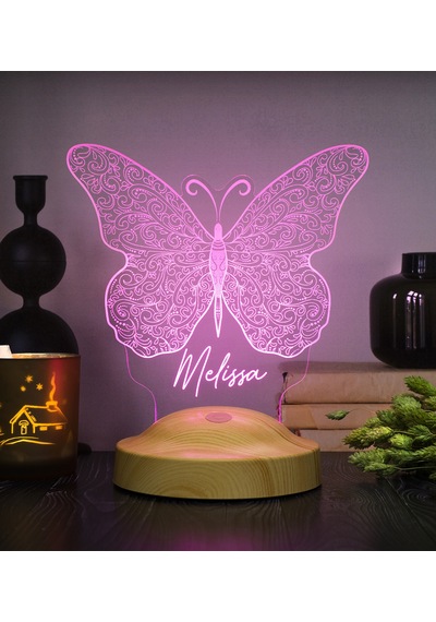  Kelebek Tasarımlı İsimli 3D Led Gece Lambası Çok Renkli