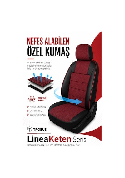 Volvo S80 2018 Ve Sonrası Uyumlu Lineaketen Serisi Bordo Kırmızı Oto Koltuk Kılıfı