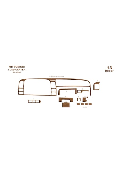 Mitsubishi Fuso Center Torpido Kaplama 1996-2004 13 Parça Açık Meşe