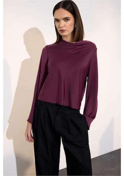 Defacto Regular Fit Degaje Yaka Saten Uzun Kollu Bluz H0064ax26spbr306 Bordo-br306