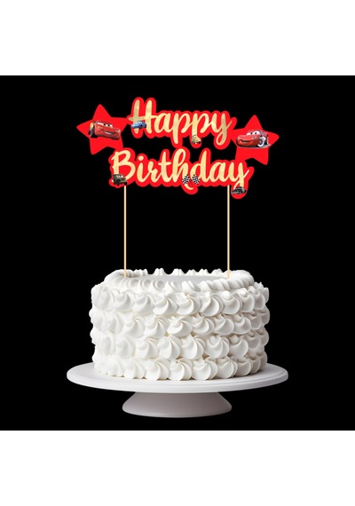 Cars Temalı Happy Birthday Kaligrafi Pasta Üstü Süs Tüm Yaşlar
