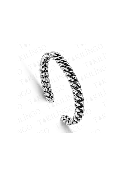 925 Ayar Gümüş Kalın Burgu Zincir Model Açık Cuff Ayarlanabilir Erkek Bileklik Gümüş