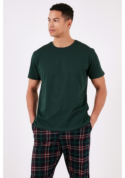 Buratti Ekoseli Pamuklu Regular Fit Kısa Kollu Erkek Pijama Takımı 6572006 Yeşil