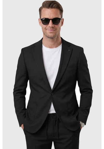 Rizzup Siyah Premium Çizgi Dokulu Slim Fit Likralı 2 Li Erkek Takım Elbise 2600821