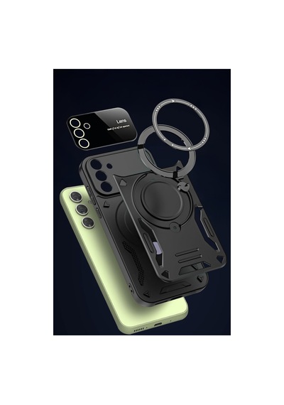 Samsung Galaxy S24 Fe Uyumlu Kılıf Joy Lens Standlı Kapak - Kırmızı