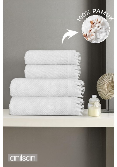 4'lü Gri Jelena Havlu Seti %100 Pamuk - 2 Adet El Havlusu 50x90 Ve 2 Adet Banyo Havlusu 70x140 Gri