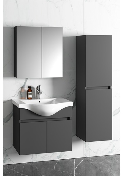Yıldız 55+35 Cm Antrasit Gri Mdf Lavabolu Asma Banyo Dolabı Takım Antrasit - Gri
