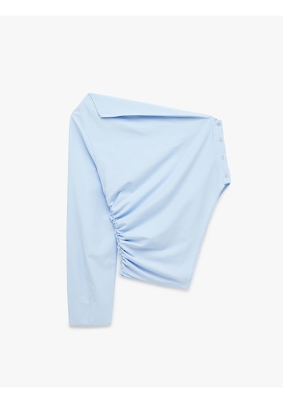Koton Pamuklu Uzun Kollu Drape Detaylı Poplin Açık Omuz Asimetrik Bluz Açık İndigo 6sak60402uw Koton Pamuklu Uzun Kollu Drape Detaylı Poplin Açık Omuz Asimetrik Bluz Açık İndigo 6sak60402uw