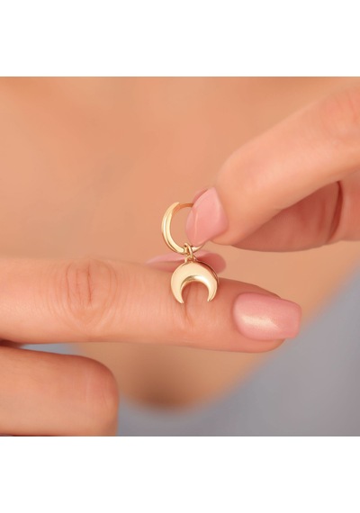 925 Ayar Mikron Altın Kaplama Sallantılı Ay Gümüş Küpe - E00263 Gold
