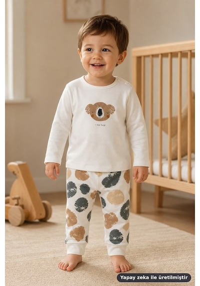 Ferasty İstanbul Unisex Bebek 2'li Takım Koala Baskılı Ekru