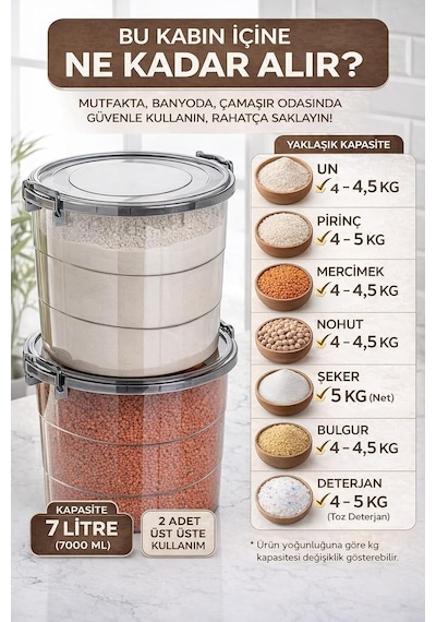 Mega Boy 4lü Yuvarlak Un Bakliyat Kabı - Kulplu Deterjanlık Saklama Kutusu 7 Litre Antrasit Diğer