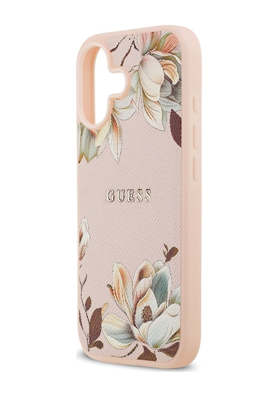 Apple Uyumlu iPhone 17 Kılıf Guess Lisanslı M-safeli Taneli Çiçek Tasarımlı Metal Yazı Logolu Kapak Pembe Pembe