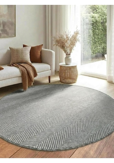 Yuvarlak Sisal Elit 1002 Gri Hasır Görünümlü Modern Salon Oturma Odası Dört Mevsim Halı Gri Gri