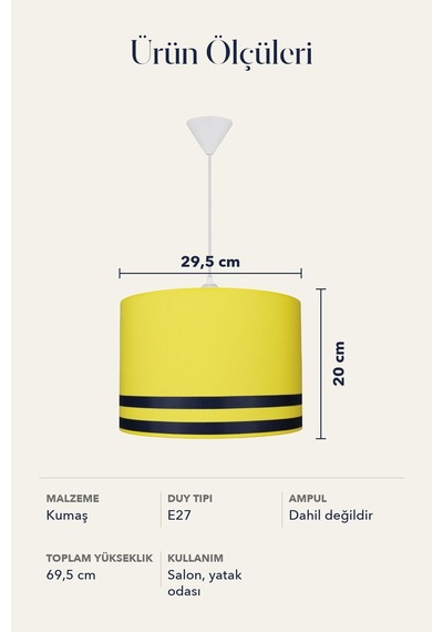 Şenay Aydınlatma Modern Silindir Kumaş Sarkıt Avize 29,5 cm Sarı Lacivert Şeritli