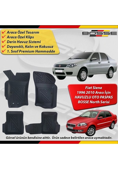Fiat Siena Paspas Araca Özel 1996 2012 Arası İçin Derin Havuzlu Paspas Bosse North Serisi