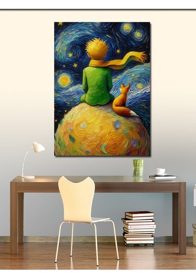 Kanvas Tablo Uzaydaki Çocuk Ve Tilki Van Gogh Tarzi 70cmx100cm