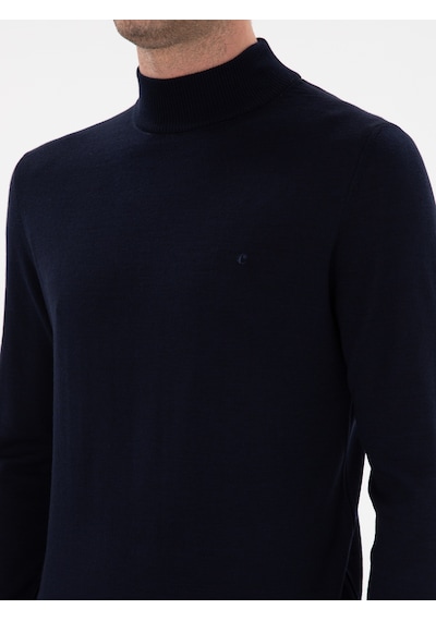Cacharel Lacivert Slim Fit Yün Karışımlı Yarım Balıkçı Yaka Basic Triko Kazak