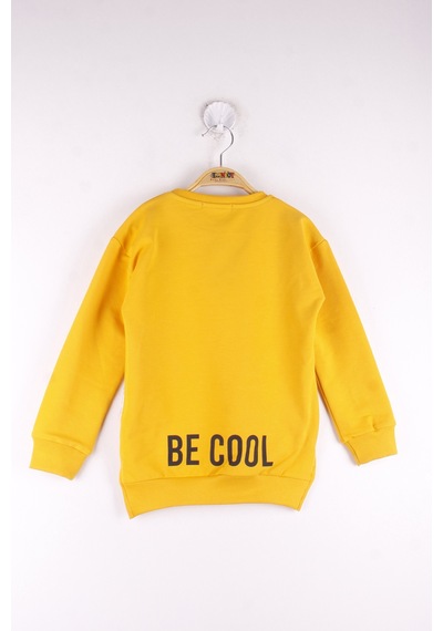Toontoy Kız Çocuk Relax Fit Bisiklet Yaka Baskılı Sweatshirt - 2 İplik Hardal