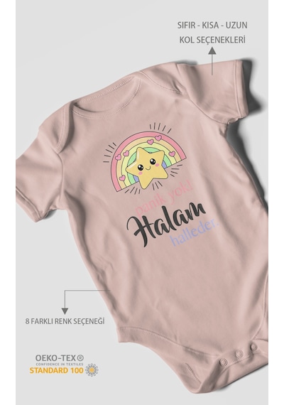 Panik Yok Halam Halleder Baskılı Bebek Zıbını Çıtçıtlı Body 8 Renk %100 Pamuk Kısa Kol Zbn5-kk Pastel Pembe
