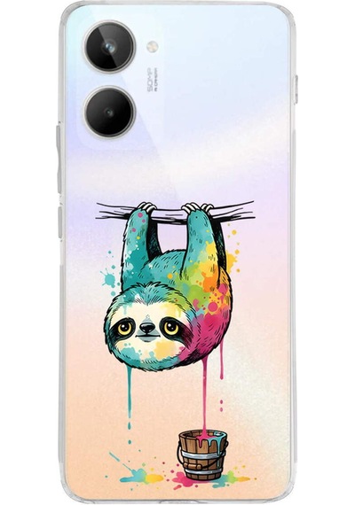 Realme 10 4g İle Uyumlu Splash Tembel Hayvan Tasarımlı Şeffaf Silikon Kılıf Şeffaf