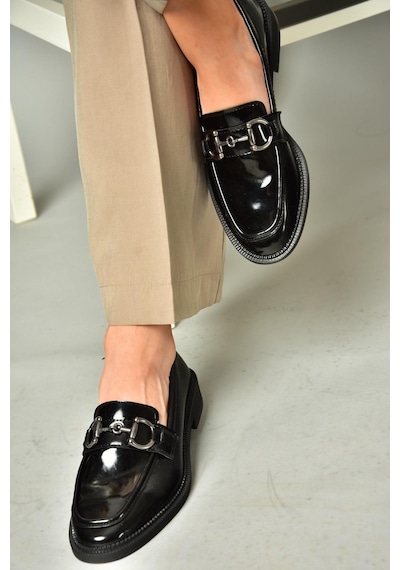 Fox Shoes T314598008 Siyah Rugan Loafer Makosen Kadın Ayakkabı Siyah