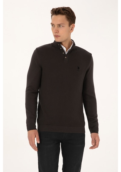 U.S. Polo Assn. Erkek Regular Fit Düğmeli Yaka Antrasit Melanj Kazak 50308915-VR081 U.S. Polo Assn. Erkek Regular Fit Düğmeli Yaka Antrasit Melanj Kazak 50308915-VR081