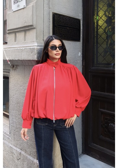 Kechi Woman Linda Twill Kumaş Çift Fermuarlı Astarlı Ceket Kırmızı
