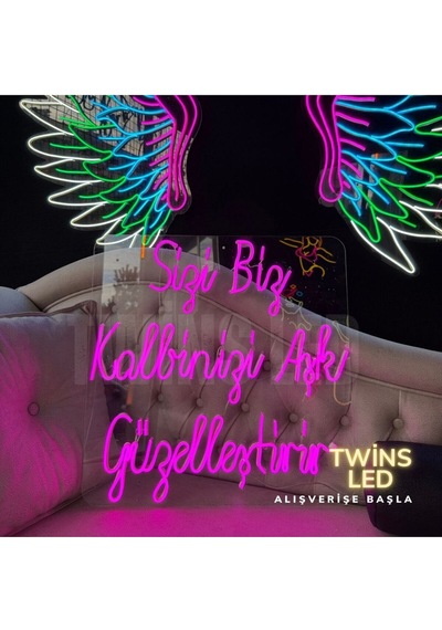 Sizi Biz Kalbinizi Aşk Güzelleştirir Yazılı Neon Tabela Pembe