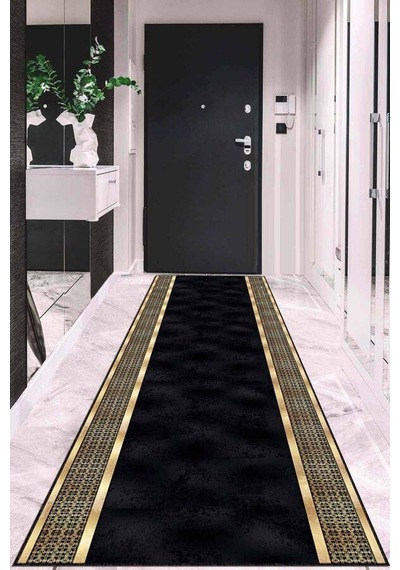 Siyah Gold Kaymaz Çerçeveli Özel Ölçü Rulo Yolluk Ar729n11 Siyah - Gold