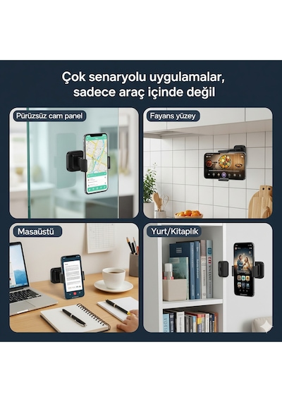 360 Dönebilen Ayarlanabilir Araç Içi Tutucu Kullanılabilen Vakumlu Magsafe Telefon Tutucu Siyah