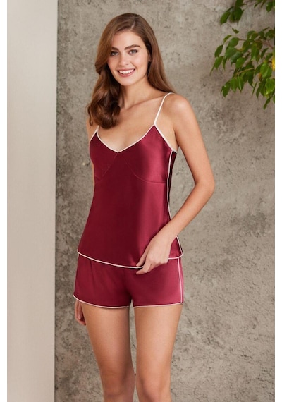Pierre Cardin Premium Kadın Saten 4'lü Gecelik İp Askılı Pijama Şortlu Kutulu Gelin Çeyiz Seti Bordo Pierre Cardin Premium Kadın Saten 4'lü Gecelik İp Askılı Pijama Şortlu Kutulu Gelin Çeyiz Seti Bordo