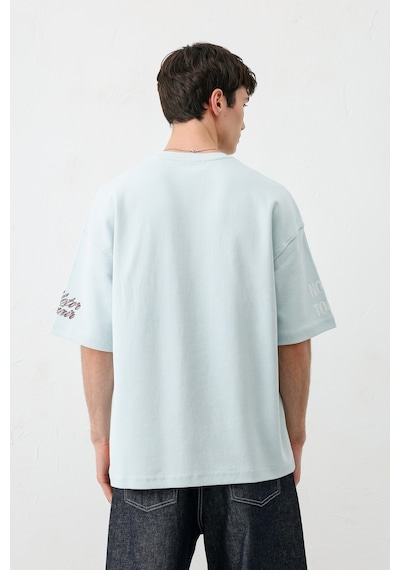 Vamos Oversize Baskılı Tişört V70-167 Bebe Mavi