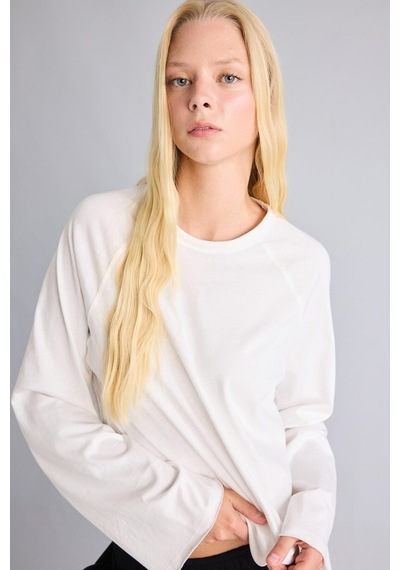 Defacto Relaxed Fit Bisiklet Yaka Reglan Uzun Kollu Basic Tişört J0621ax26wnwt32 Beyaz-wt32