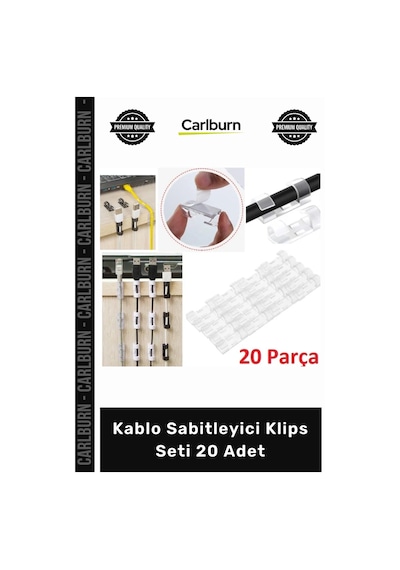 Klips Yapışkan Güçlü Tutuş Masaüstü Kablo Yönetim Organizatör Kablo Sabitleyici Klips Seti 20 Adet Çok Renkli
