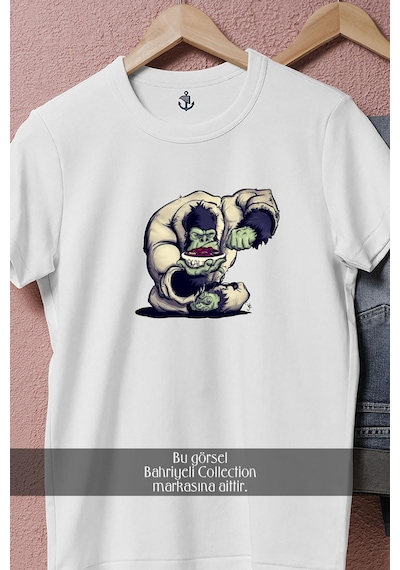 Oversize Gorilla Brazilian Jiu-jitsu Gi Tasarımlı Unisex T-shirt Beyaz