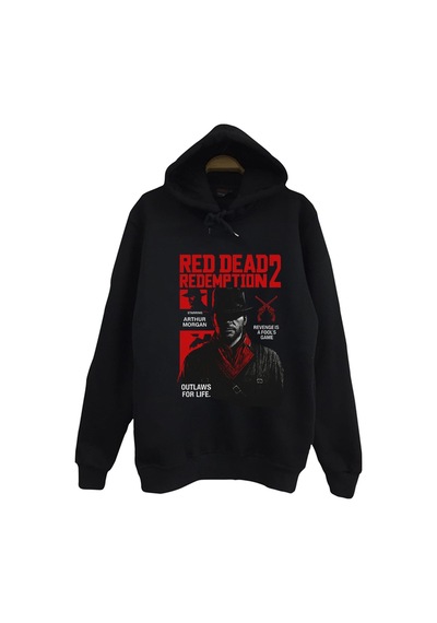 Red Dead Redemption 2 - Oyun Baskılı Unisex %100 Pamuk Kapüşonlu Siyah Sweatshirt Siyah