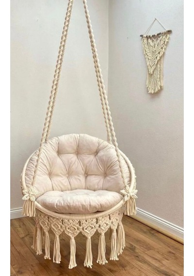 Caviss Home Makrome Salıncak Minderi Bahçe Mobilyaları Açıkkrem